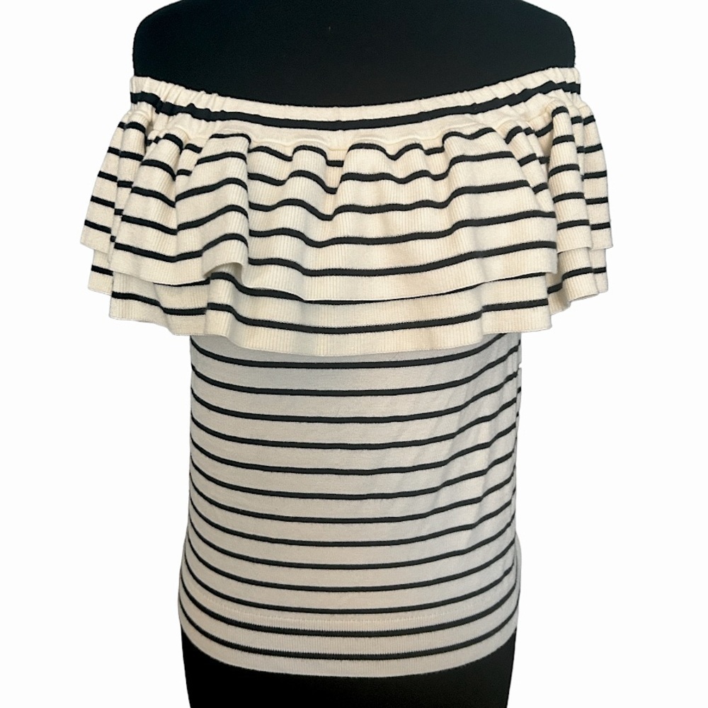 J Crew Striped Off Shoulder Ruffle Striped Top Size Small
